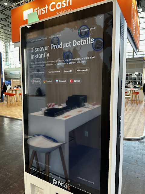 Retail self-service kiosk interface with multilingual product discovery